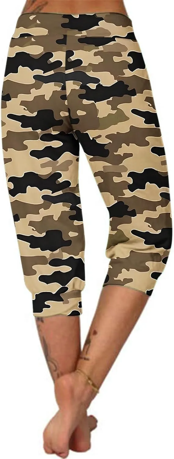 Womens Cropped Capris Cargo Joggers Pants Stretch Camouflage Sweatpants Workout Athletic Yoga Pants Summer Trousers