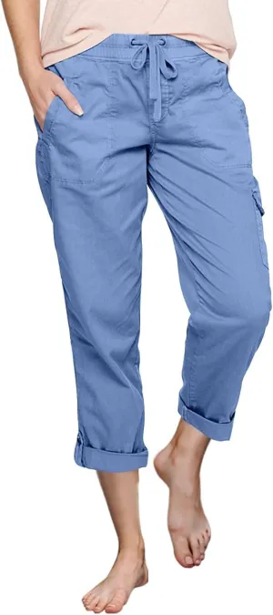 Women's Fashion Pants Loose Fit Summer Baggy Elastic Waist Pant Straight Leg Trousers Convertible Length Cargo