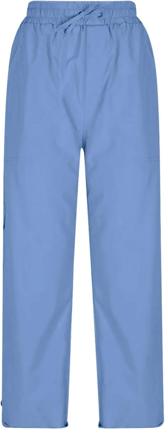 Women's Fashion Pants Loose Fit Summer Baggy Elastic Waist Pant Straight Leg Trousers Convertible Length Cargo