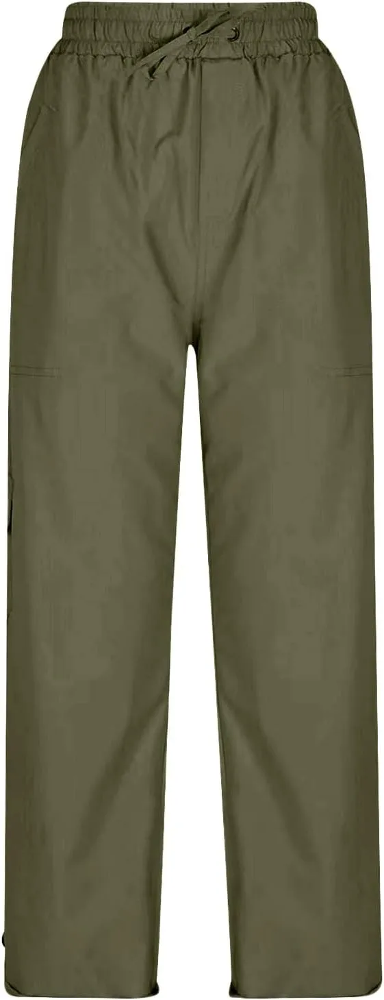 Women's Fashion Pants Loose Fit Summer Baggy Elastic Waist Pant Straight Leg Trousers Convertible Length Cargo