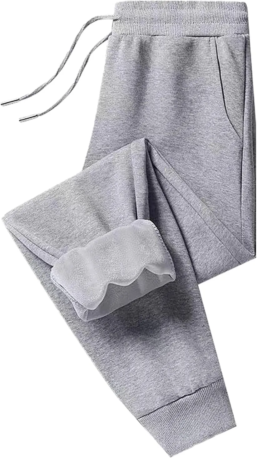 Women's Fleece Lined Joggers Winter Thermal Sweatpants High Waisted Drawstring Joggers Pants with Pockets