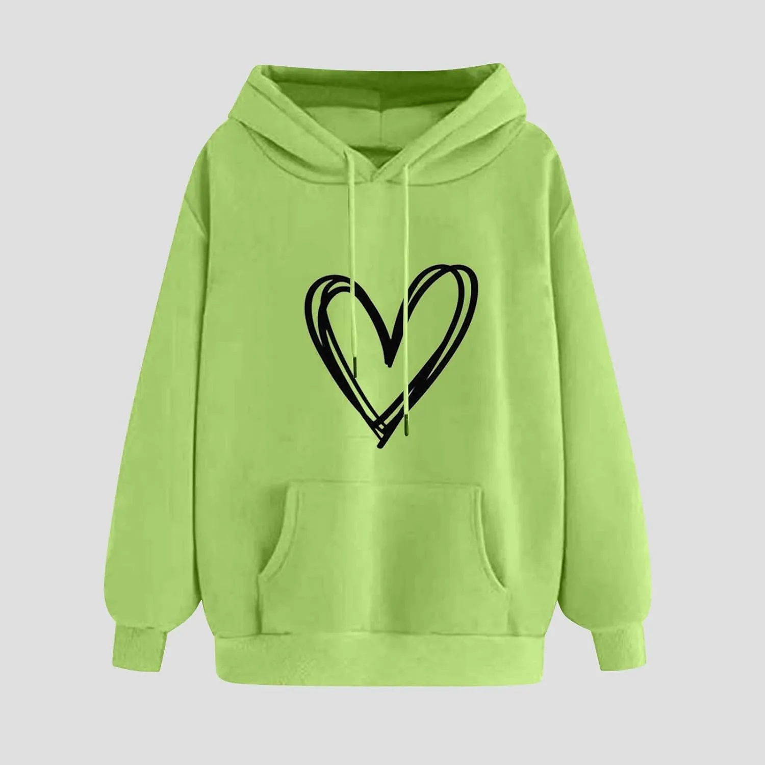Women's Hooded Sweatshirts Long Sleeve Love Heart Graphic Print Pullover Cute Fleece Hoodies with Pocket