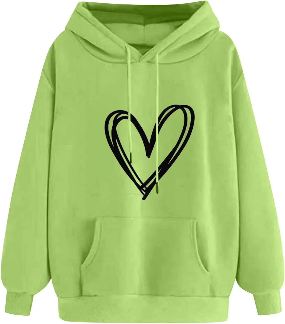 Women's Hooded Sweatshirts Long Sleeve Love Heart Graphic Print Pullover Cute Fleece Hoodies with Pocket