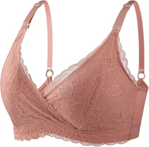 Women's Lace Nursing Bra Wirefree Padded Breastfeeding Maternity Bralette Cute Pregnancy Wrap V Neck Push Up Bras