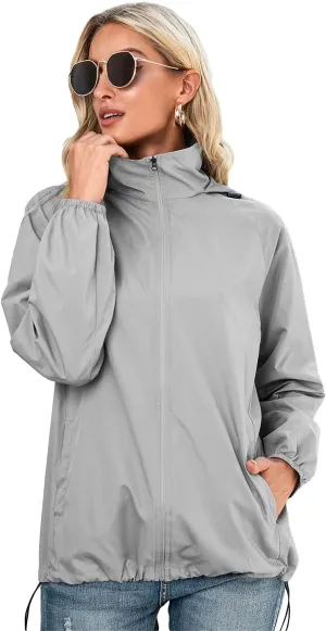 Women's Lightweight Waterproof Raincoat Mountaineering Packable Rain Jacket Hooded Outdoor Cycling Sports Windbreaker