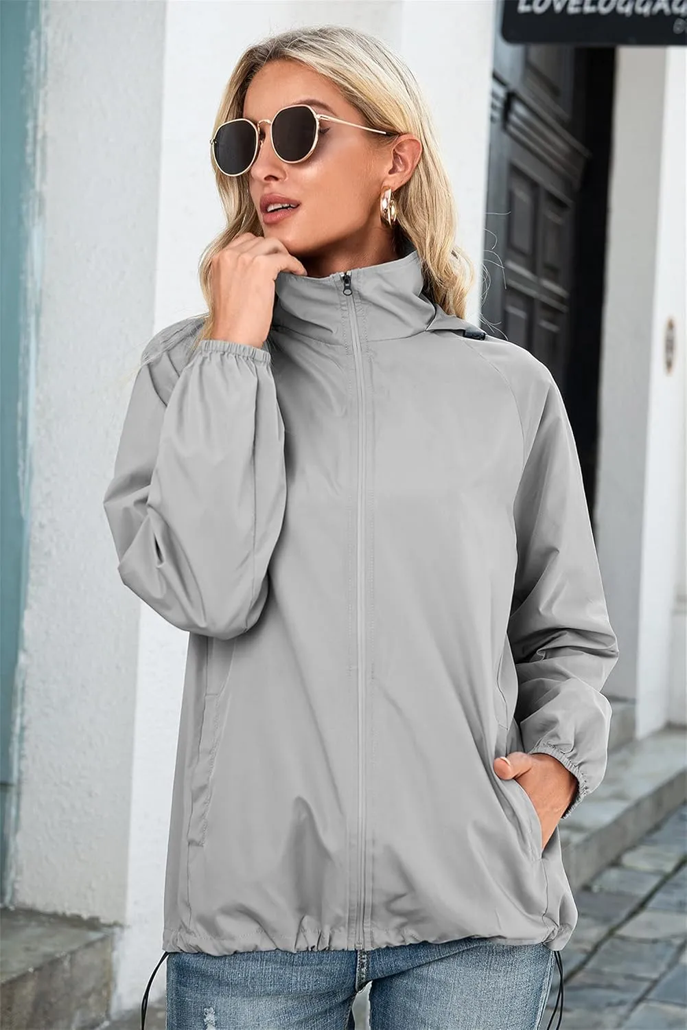 Women's Lightweight Waterproof Raincoat Mountaineering Packable Rain Jacket Hooded Outdoor Cycling Sports Windbreaker