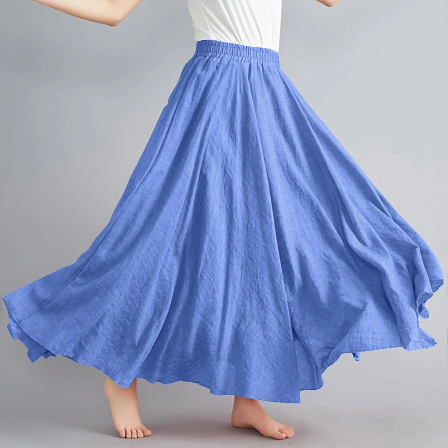 Women's Linen Maxi Skirts High Waist Ankle Length Skirt Solid Color Loose Casual Skirt Summer Flowy Long Skirts