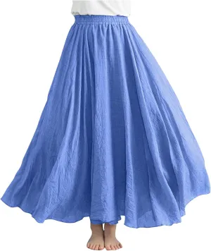 Women's Linen Maxi Skirts High Waist Ankle Length Skirt Solid Color Loose Casual Skirt Summer Flowy Long Skirts