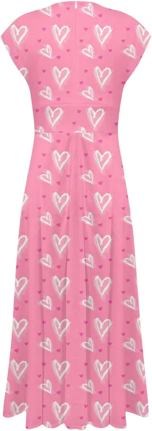 Women's Long Casual Dress Spring Summer Short Sleeve V-Neck Waist Retraction Printed Dress Fashion