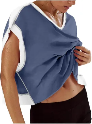 Womens Open Back Workout Tops Backless Short Sleeve Casual Loose Gym Running Athletic Yoga Shirts Plus Size Crop Tees