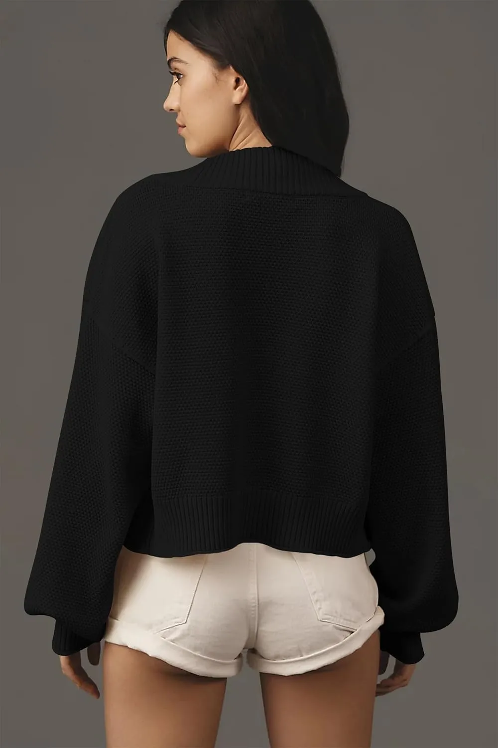 Women's Open Front Cropped Cardigan Lightweight Fall Long Sleeve Waffle Knit Cardigans