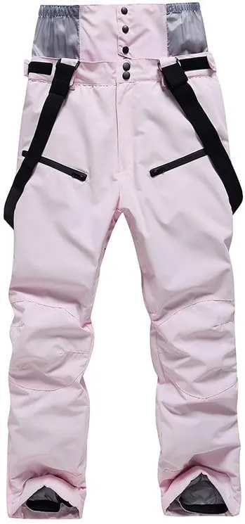 Womens Outdoor Snow Pants Detachable Ski Bib Windproof Pant Thick Thermal Hiking Snowboard Trousers with Pockets