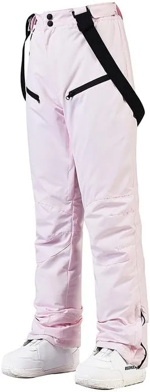 Womens Outdoor Snow Pants Detachable Ski Bib Windproof Pant Thick Thermal Hiking Snowboard Trousers with Pockets