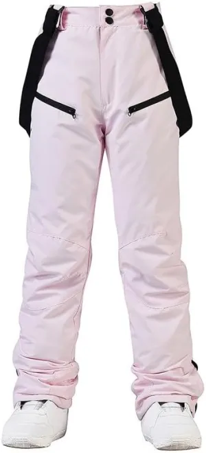 Womens Outdoor Snow Pants Detachable Ski Bib Windproof Pant Thick Thermal Hiking Snowboard Trousers with Pockets