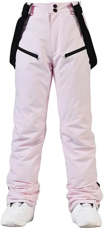 Womens Outdoor Snow Pants Detachable Ski Bib Windproof Pant Thick Thermal Hiking Snowboard Trousers with Pockets