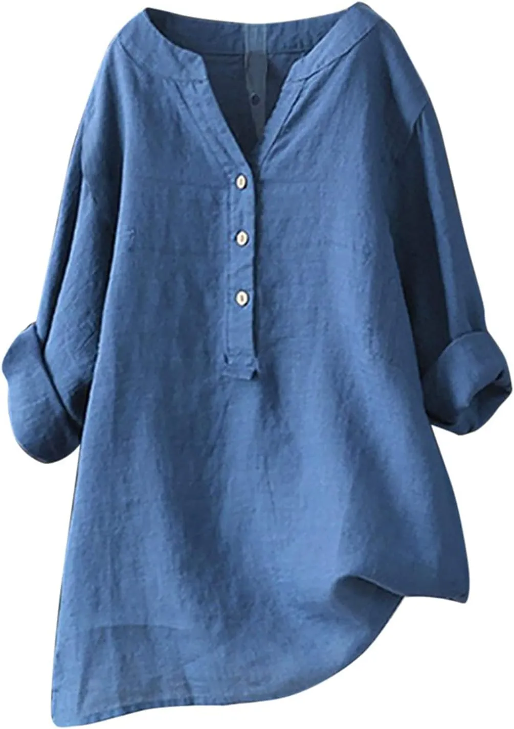 Women'S Oversize Tunic Long Sleeve Blouse Casual Midi Cotton Linen T-Shirt Tops Comfortable Plus Size High Low Shirt