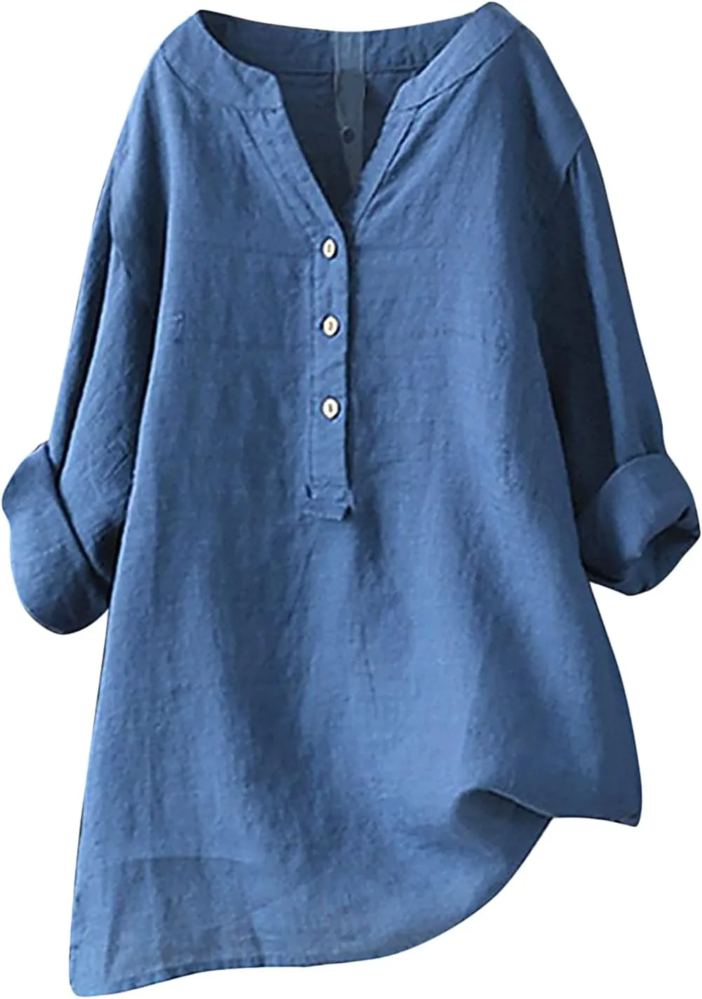 Women'S Oversize Tunic Long Sleeve Blouse Casual Midi Cotton Linen T-Shirt Tops Comfortable Plus Size High Low Shirt
