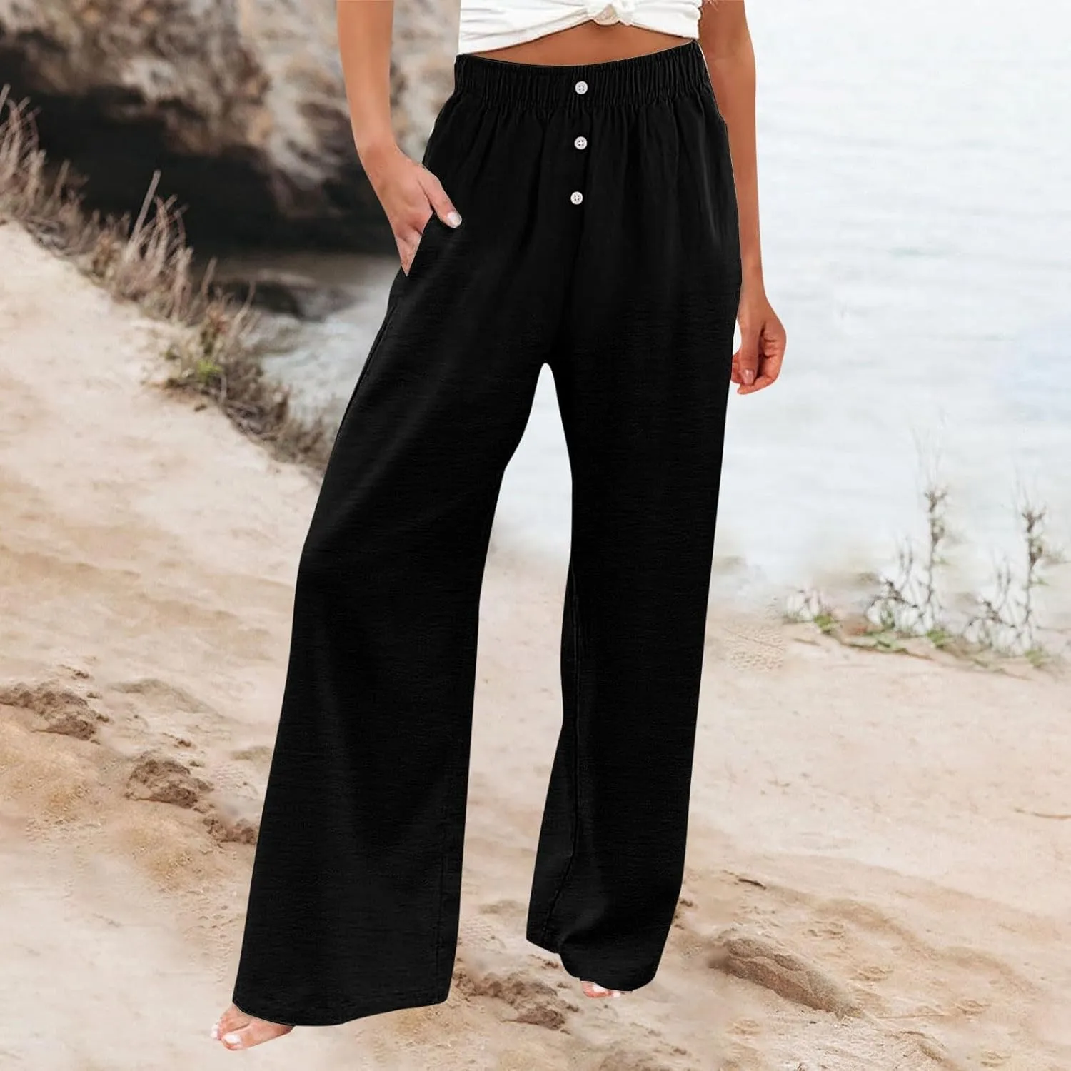 Women's Pants, Straight Leg High Waisted Wide Pants Summer Lightweight Sweatpants Baggy
