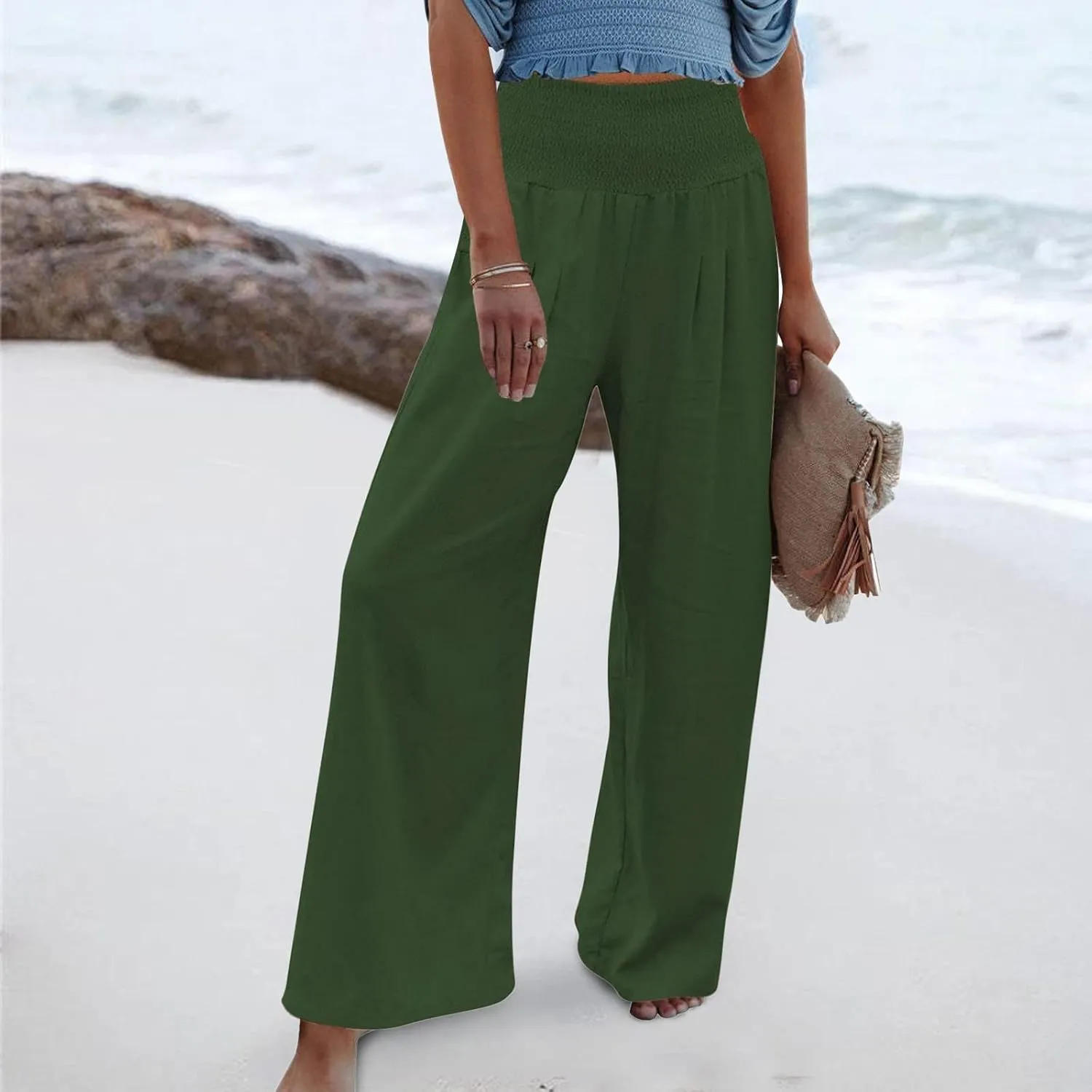 Women's Pants, Straight Leg High Waisted Wide Pants Summer Lightweight Sweatpants Baggy