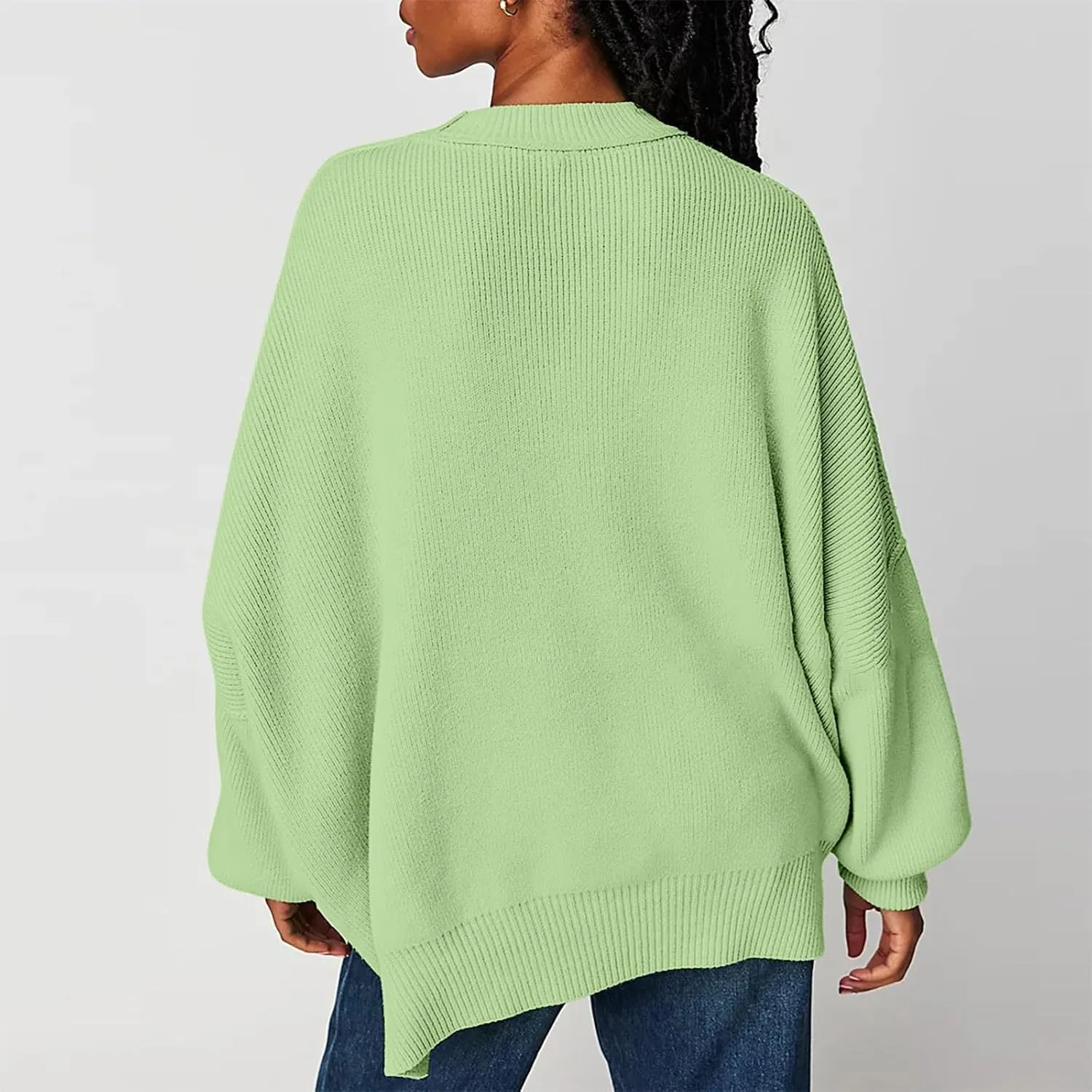 Women's Pullover Sweaters Solid Color Cable Knit Sweater Women Crew Neck Jumper Sweatshirt Batwing Tops for Women