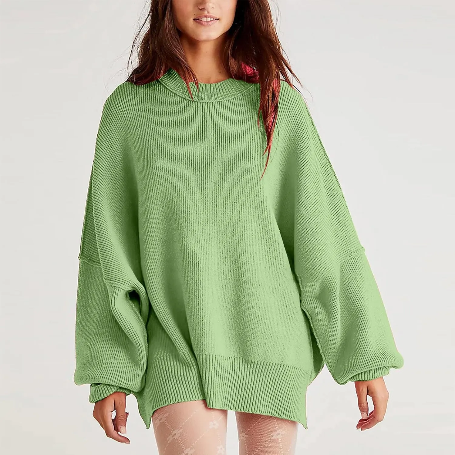 Women's Pullover Sweaters Solid Color Cable Knit Sweater Women Crew Neck Jumper Sweatshirt Batwing Tops for Women