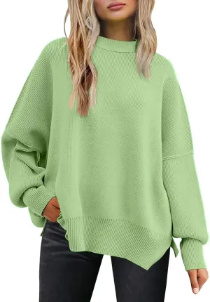 Women's Pullover Sweaters Solid Color Cable Knit Sweater Women Crew Neck Jumper Sweatshirt Batwing Tops for Women