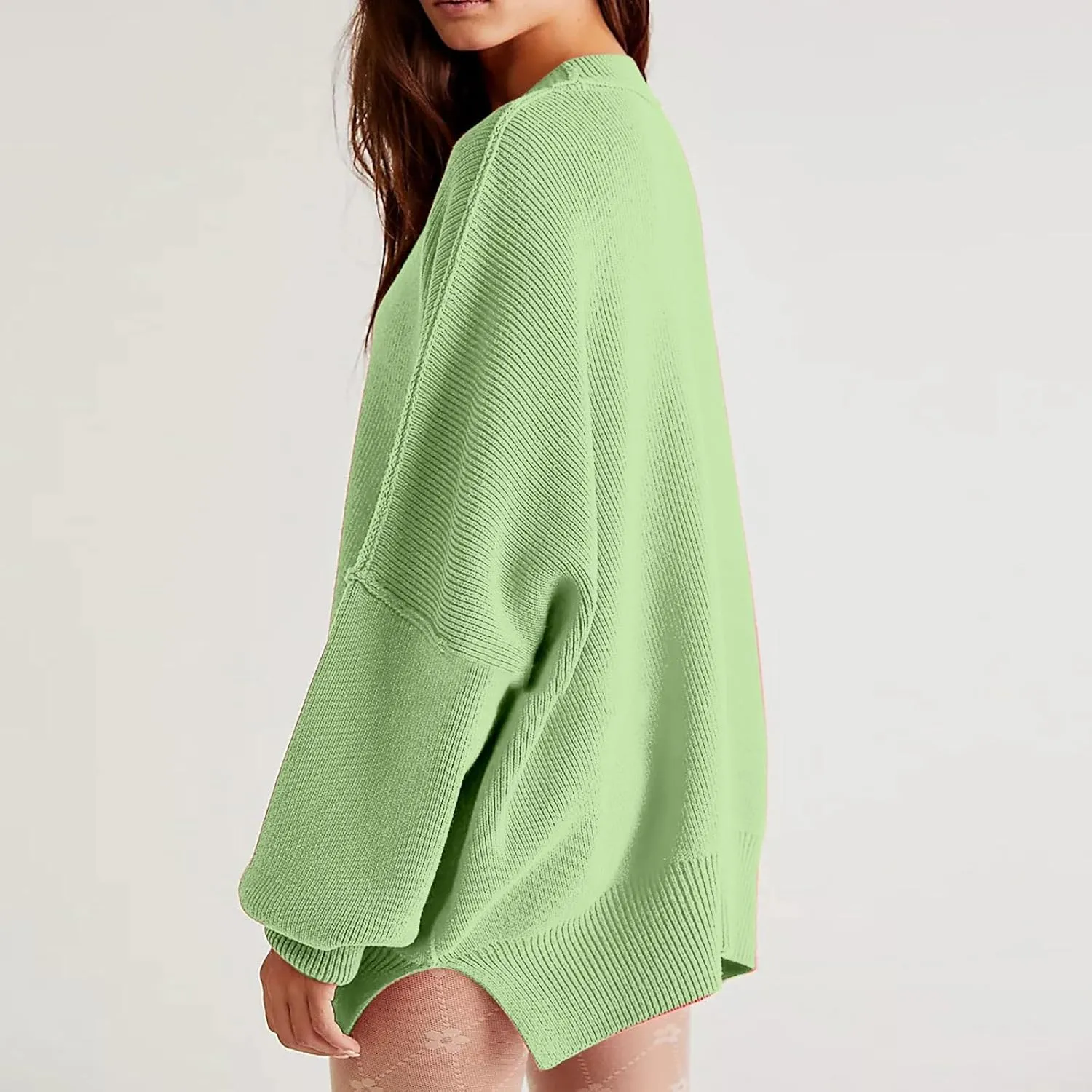 Women's Pullover Sweaters Solid Color Cable Knit Sweater Women Crew Neck Jumper Sweatshirt Batwing Tops for Women
