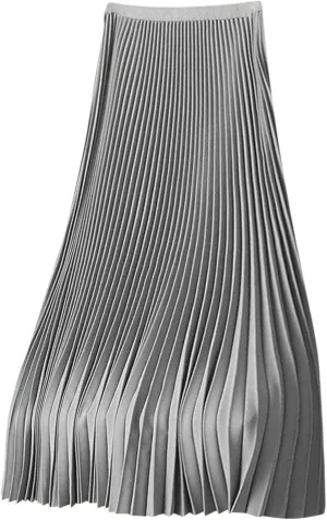Women's Satin Pleated Skirt Elastic Waist Solid Color Maxi Skirts Plus Size Loose Elegant Long Skirt Casual Skirt