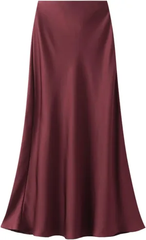 Women’s Satin Silk Midi Skirt Fishtail Mermaid High Waist Long Skirts