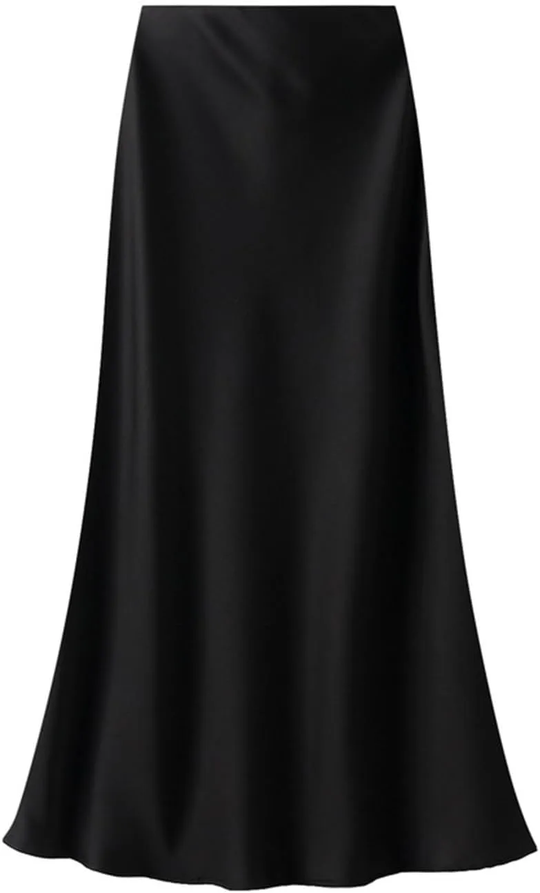 Women’s Satin Silk Midi Skirt Fishtail Mermaid High Waist Long Skirts