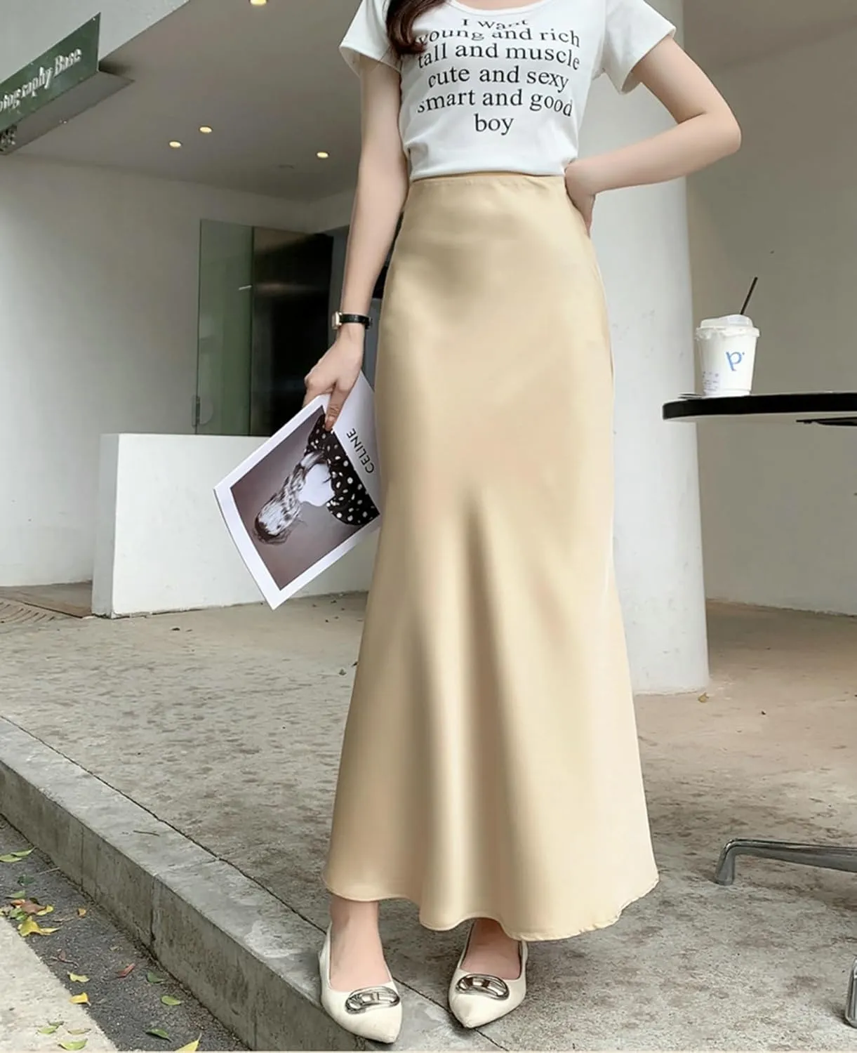 Women’s Satin Silk Midi Skirt Fishtail Mermaid High Waist Long Skirts