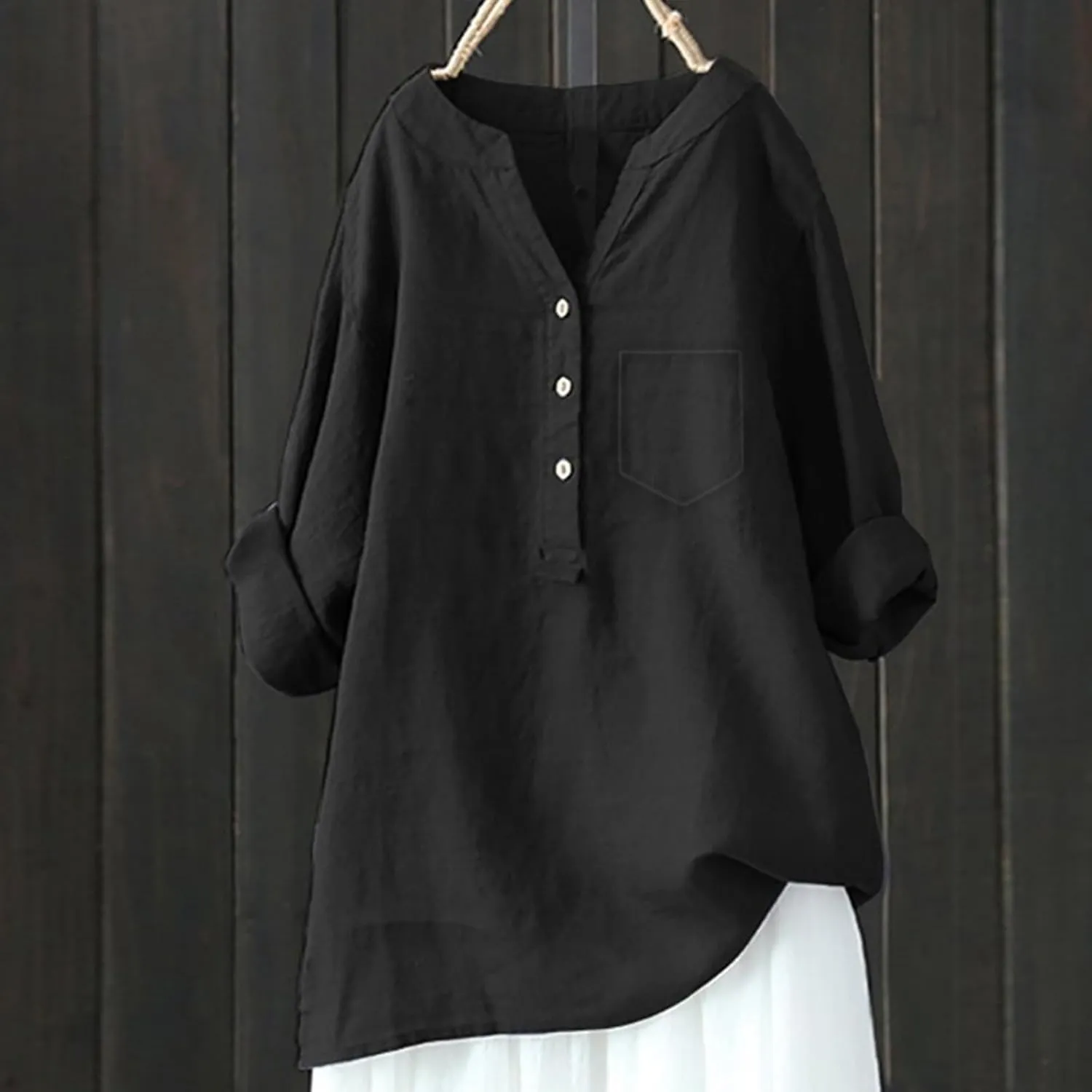 Womens Short Sleeve Cotton Linen Shirts Casual V Neck Dressy T-Shirt Boho Loose Summer Tshirt