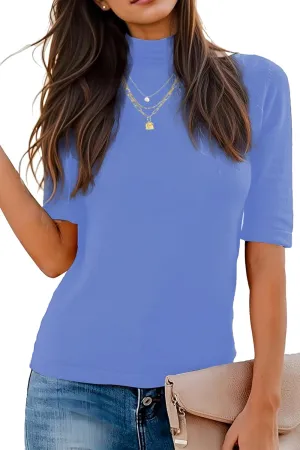 Women's Short Sleeve Mock Turtleneck Sweaters Business Casual Trendy Tops 2024 Fall Outfits