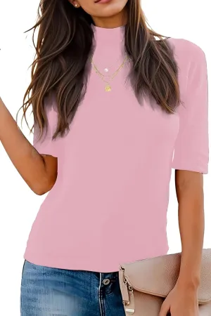Women's Short Sleeve Mock Turtleneck Sweaters Business Casual Trendy Tops 2024 Fall Outfits