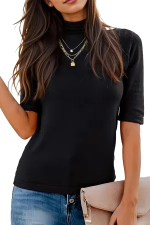 Women's Short Sleeve Mock Turtleneck Sweaters Business Casual Trendy Tops 2024 Fall Outfits