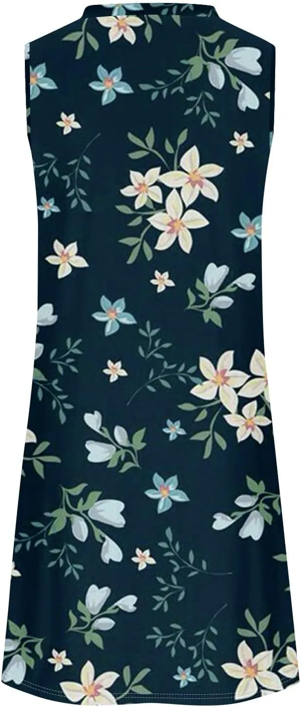Women's Summer Casual U Neck Printed Sleeveless Dresses Fashion