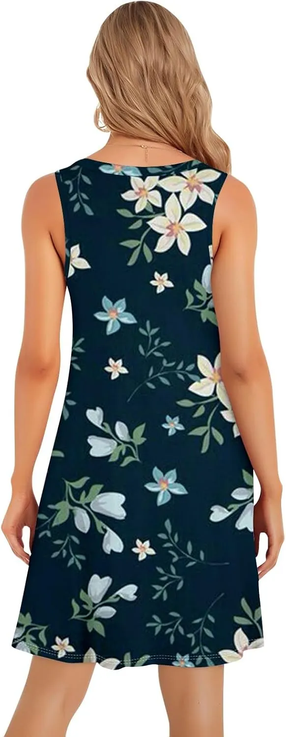 Women's Summer Casual U Neck Printed Sleeveless Dresses Fashion