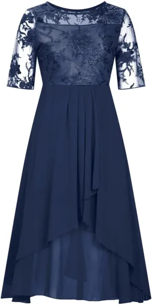 Women's Summer Chiffon Lace Maxi Dresses Half Sleeve Mesh Flowy Formal Evening Wedding Guest Party Dress