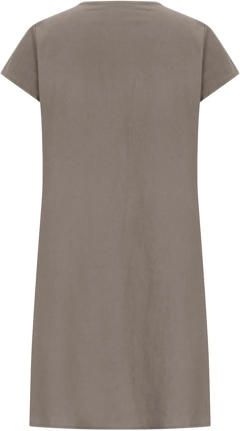 Women's Summer Cotton Linen Dress 2025 Short Sleeve Pleated Front Tshirt Dresses Flowy Boho Sundresses Beach Wear