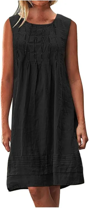 Womens Summer Cotton Linen Shirt Dress 2025 Vacation Casual Loose Boho Tank Dresses Plus Size Pleated Maxi Sundresses