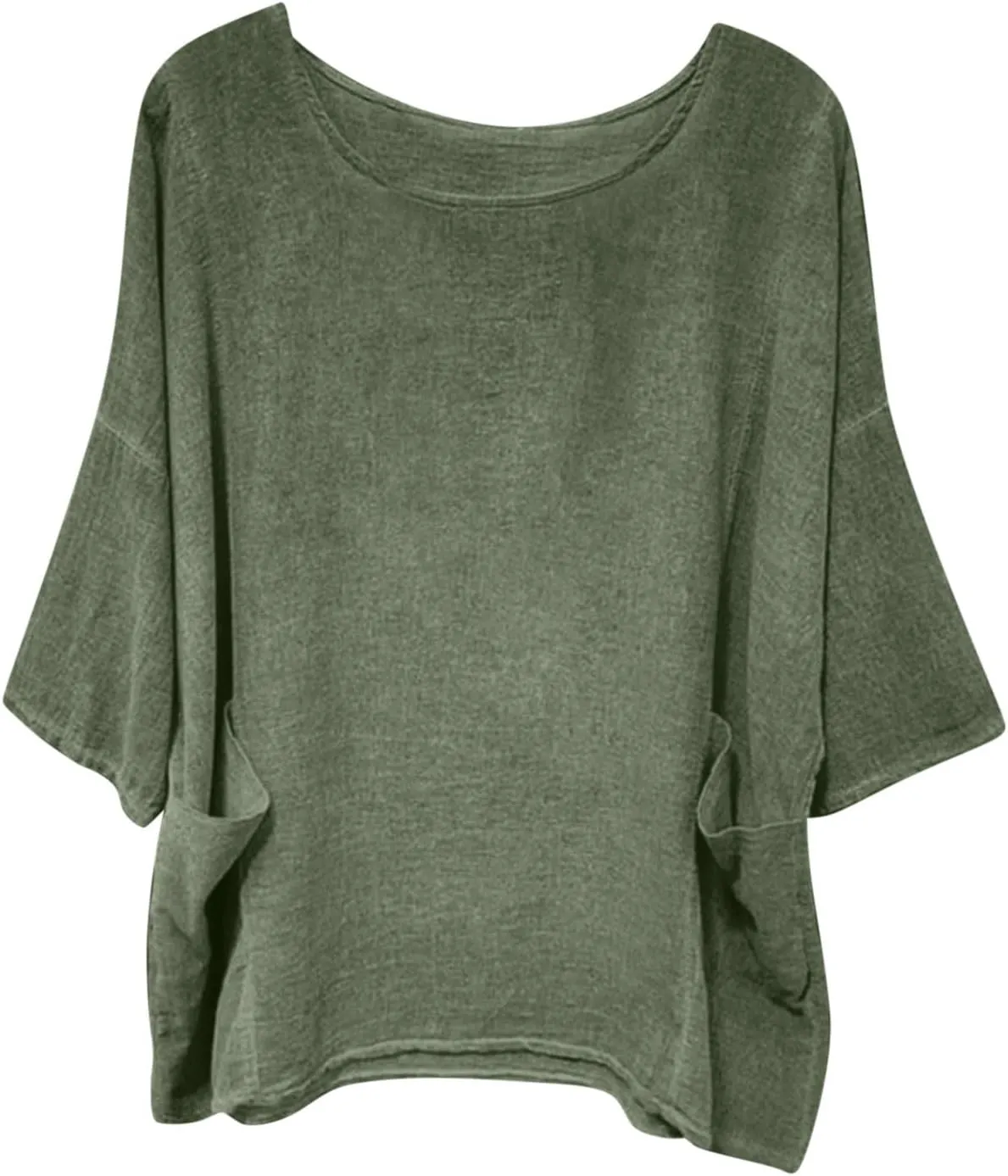 Women's Summer Cotton Linen Shirts Oversized Boho Half Sleeve Tunic Tops with Pocket Casual Comfy Beach Camping Outfit