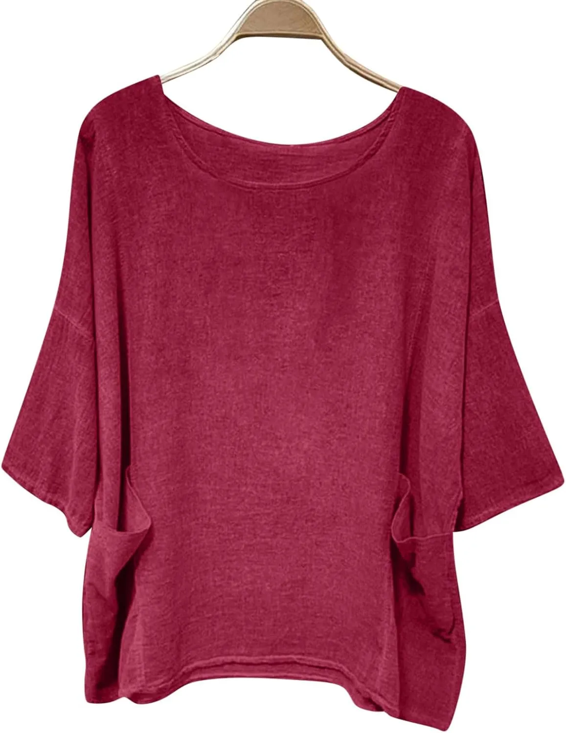 Women's Summer Cotton Linen Shirts Oversized Boho Half Sleeve Tunic Tops with Pocket Casual Comfy Beach Camping Outfit