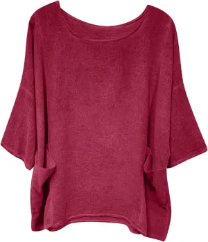 Women's Summer Cotton Linen Shirts Oversized Boho Half Sleeve Tunic Tops with Pocket Casual Comfy Beach Camping Outfit