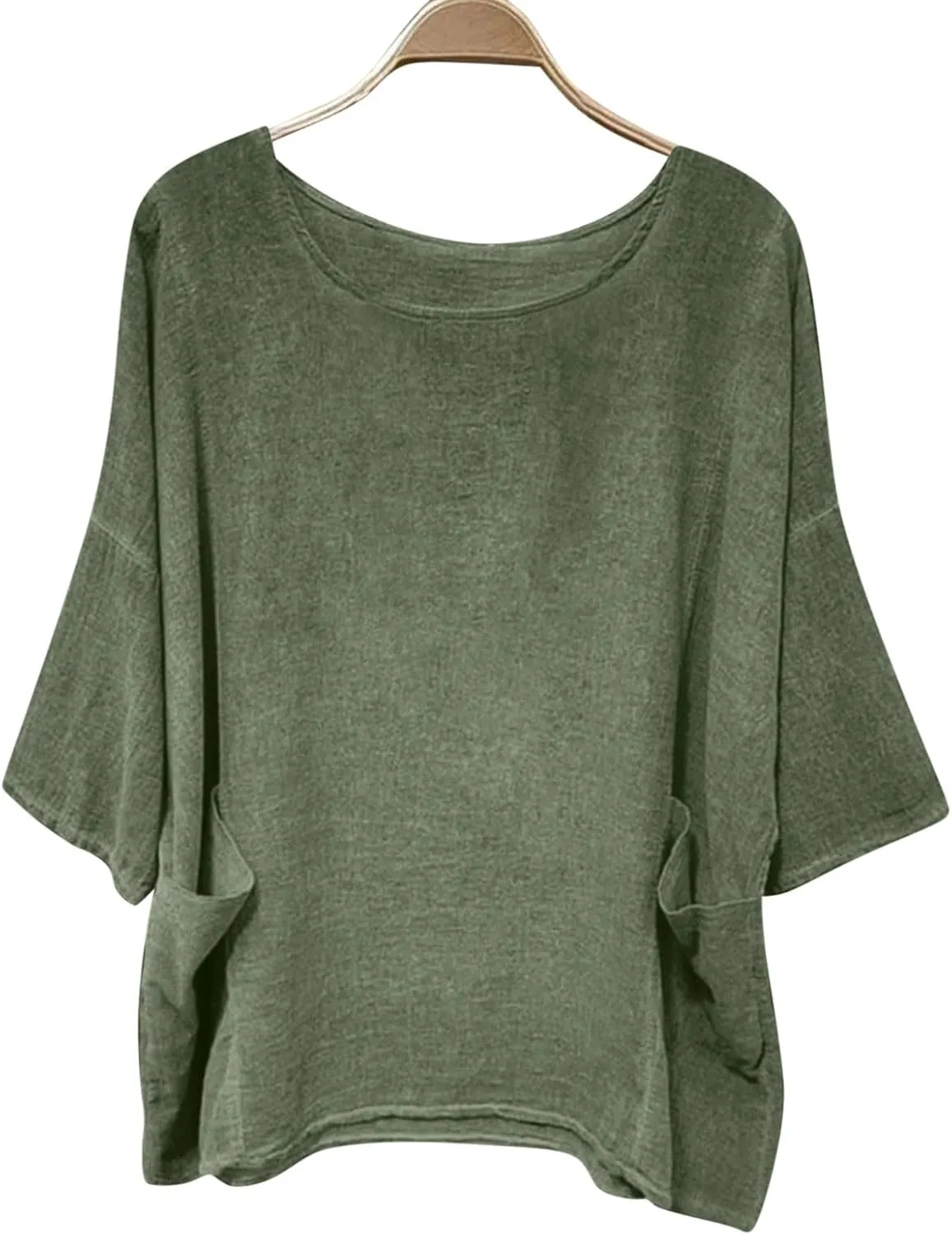 Women's Summer Cotton Linen Shirts Oversized Boho Half Sleeve Tunic Tops with Pocket Casual Comfy Beach Camping Outfit