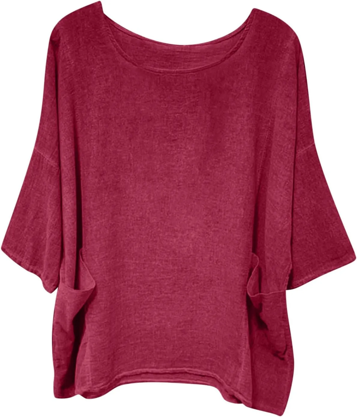 Women's Summer Cotton Linen Shirts Oversized Boho Half Sleeve Tunic Tops with Pocket Casual Comfy Beach Camping Outfit