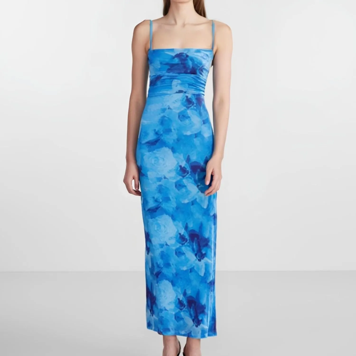 Womens Summer Dresses Spaghetti Strap Floral Maxi Dress Sleeveless Long Bodycon Dresses Wedding Guest Dress