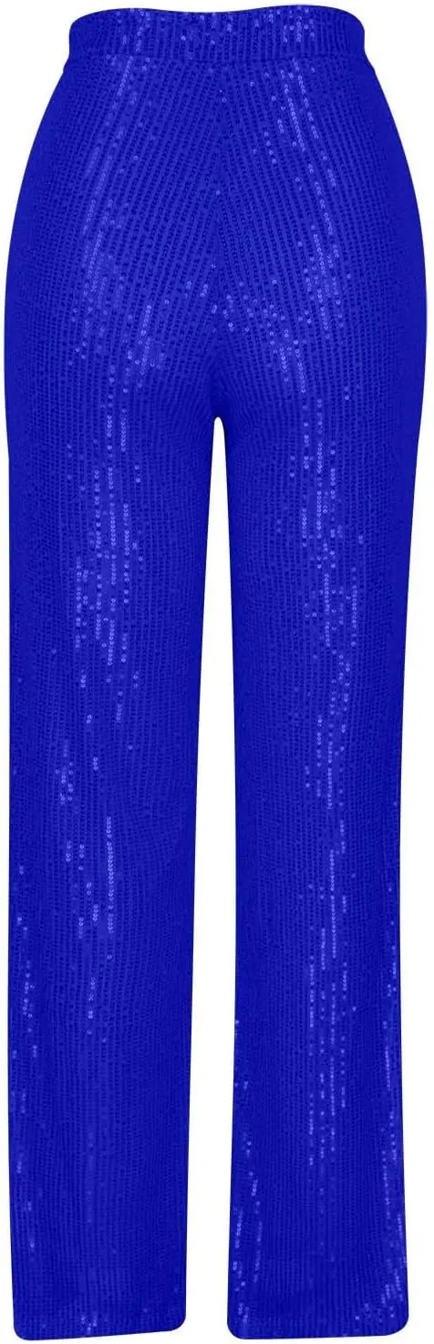 Women's Summer Wide Leg Pants Casual Sequins High Waisted Palazzo Pants Fashion Dressy Elegant Flowy Trousers