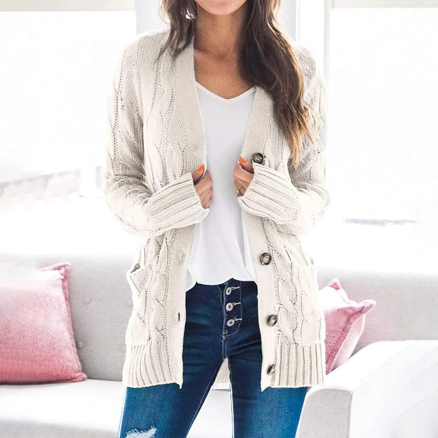 Women's Sweaters Cardigan Open Front Knit Sweater Winter Cardigans Soft Sweaters for Women Trendy Soft Coat