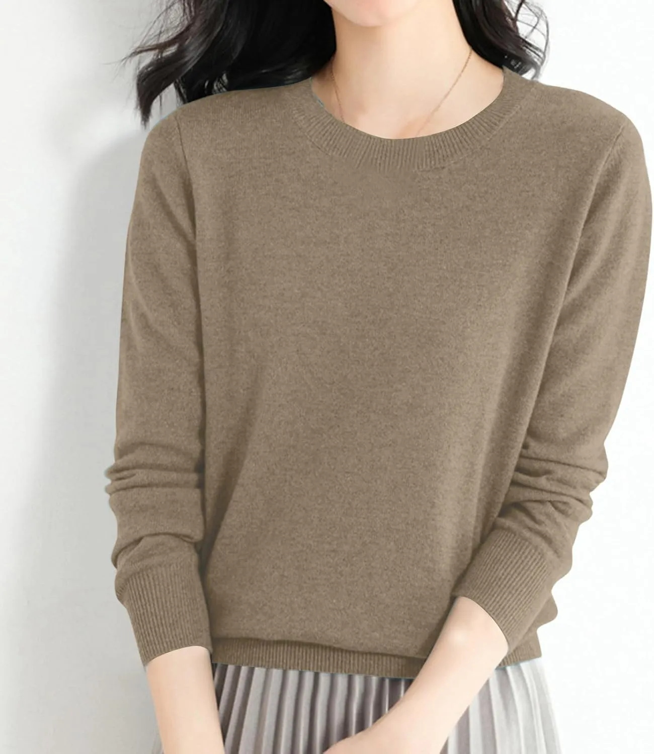Womens Sweaters Cashmere Sweater Long Sleeve Soft Crew Neck Lightweight Knitted Pullover Comfy Knitted Jumpers
