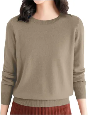 Womens Sweaters Cashmere Sweater Long Sleeve Soft Crew Neck Lightweight Knitted Pullover Comfy Knitted Jumpers